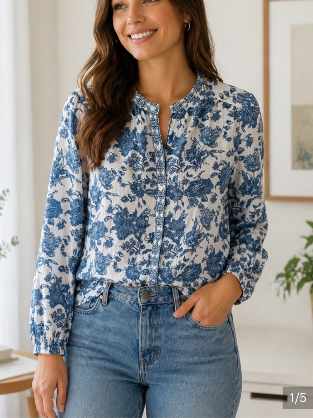 LUCKY BRAND FLORAL BUTTON TOP